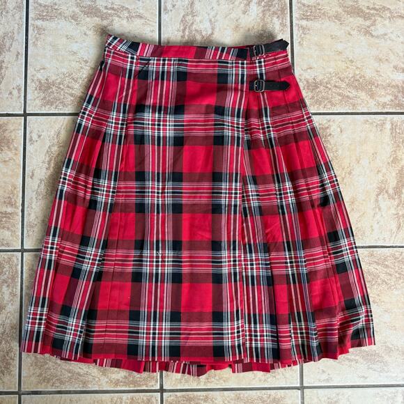 Urban Outfitters BDG Plaid‎ Kilt Midi Skirt Size Medium Red Tartan Academia - Picture 2 of 9